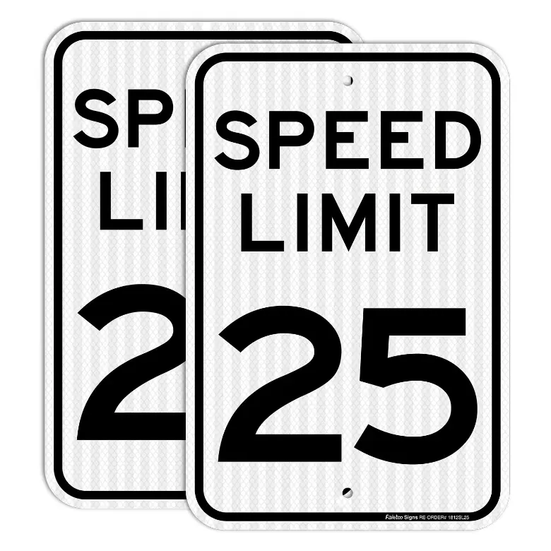 (2 Pack) 16x12 Inches Speed Limit 25 MPH Traffic Sign - Slow Down Decor Sign, Engineer Grade Reflective Sheeting, Rust-Free Aluminium, Weather-Resistant, Waterproof, Durable Ink, Easy-to-Mount, Long Outdoor Service Life A1