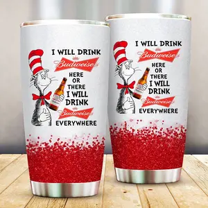 Funny Dr. Seuss Budweiser Beer Tumbler 20oz - Drinkware Flasks Beverage Insulation Bottles Bottled Portable Washable Reusable Stylish Aesthetic Sturdy