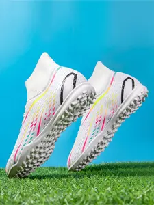 Sporty Unisex's Colorful Lace Up Soccer Shoes, Sport Breathable Comfortable High Top Football Shoes, Football Cleats for Training & Competition, Turf Shoes