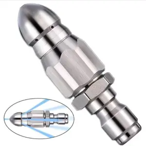 Drain Spray Nozzle Kit, Stainless Steel Nozzle with Rotating Button Nose, Fixed Model, 1/4 Inch Quick Connect, Up to 5000 Psi