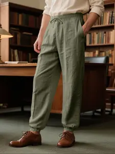 Men's Linen Joggers - Loose Fit, Drawstring Elastic Waist, Lightweight & Breathable. Perfect for Summer Casual Outings, Beach Vacations & Relaxed Daily Wear. Stylish Jogger Style Trousers for a Comfortable, Effortless Look Pants