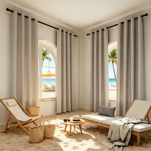4 pieces of artificial cotton and linen thickened light-blocking and heat-insulating curtain fabric with a touch, perforated cable ring hanging, suitable for living rooms, bedrooms, offices and home decoration
