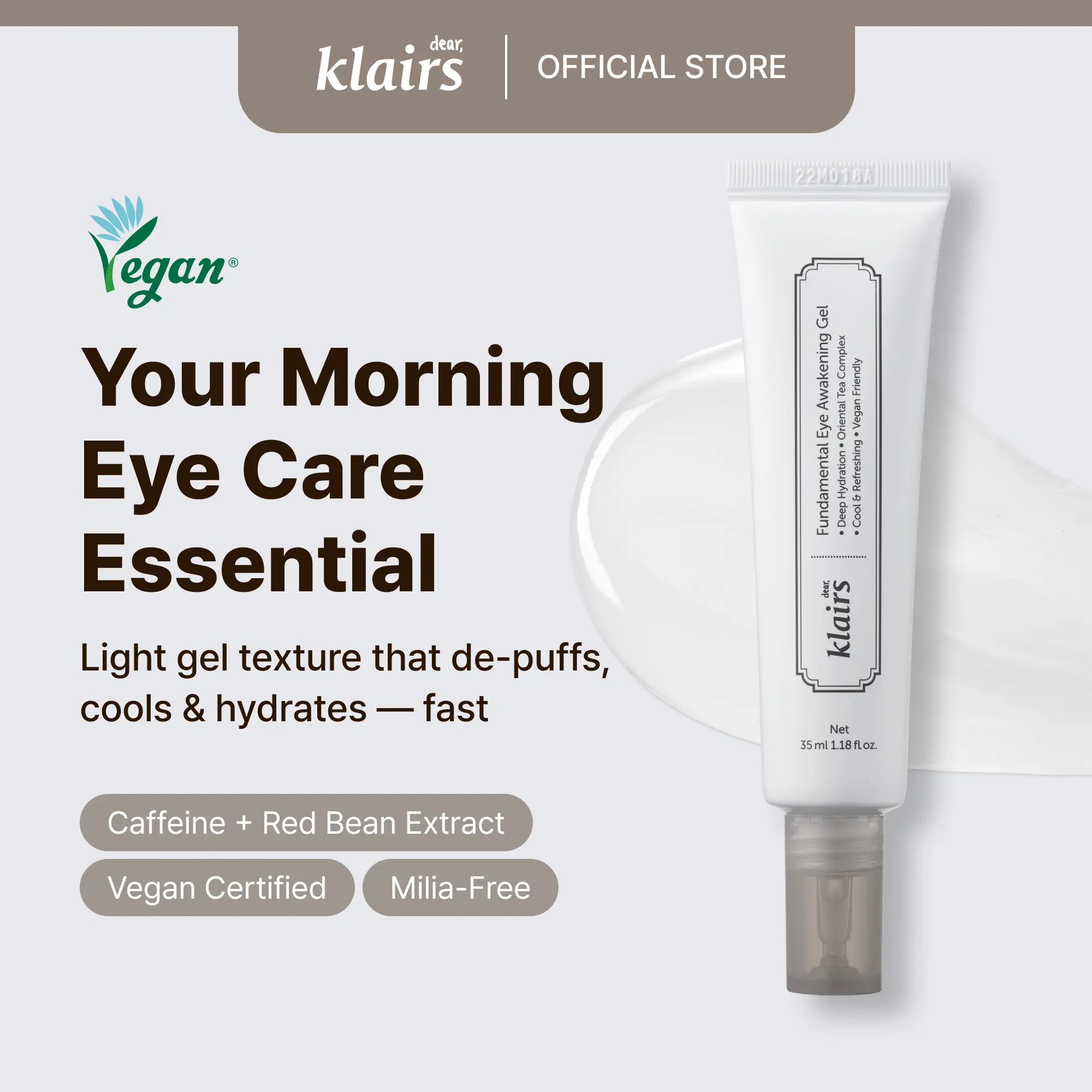 [Dear Klairs Official] Fundamental Eye Awakening Gel with Caffeine & Red Bean Extract - Eye Cream, Hydrating Moisturizer for Anti-Aging & Dark Circle Care - Moisturizing