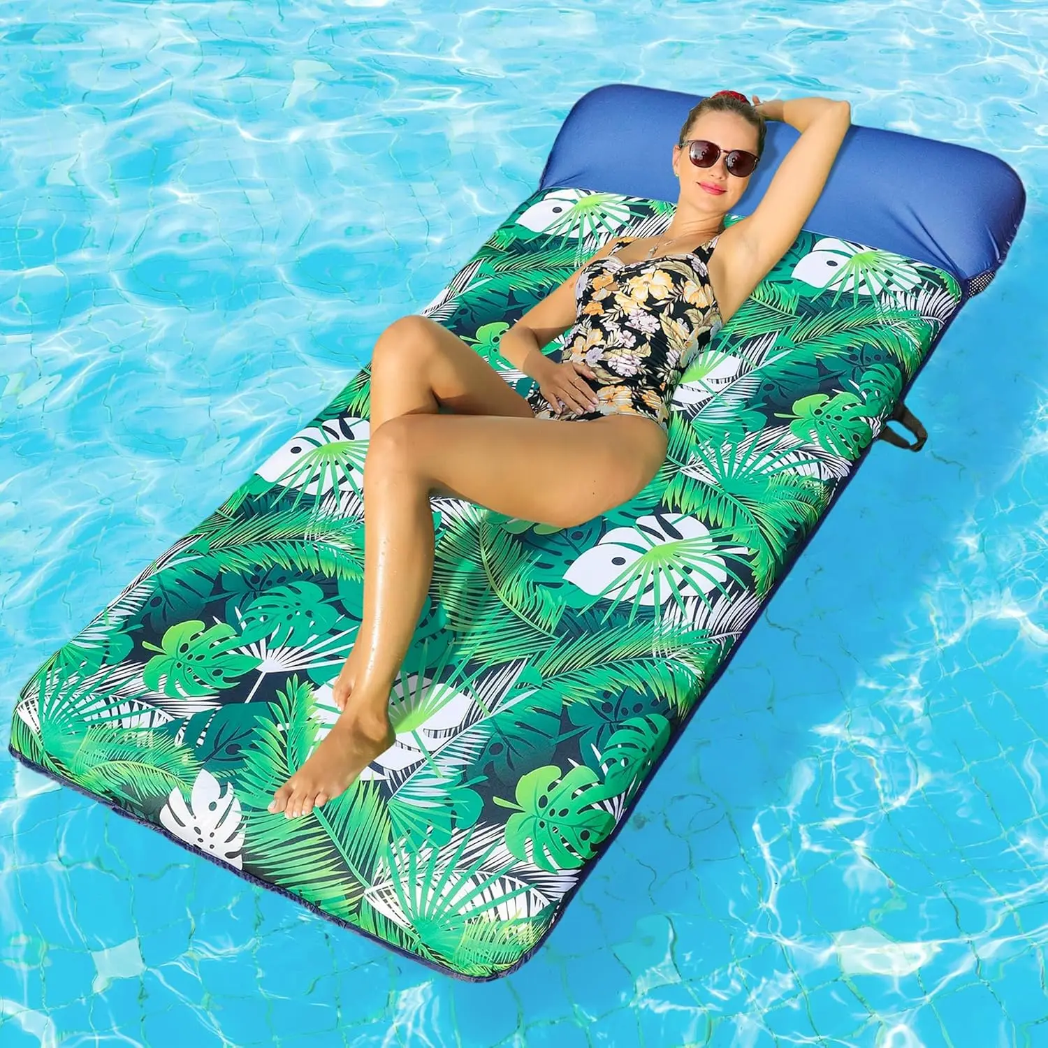 Inflatable Pool Float for Adults - 72" XL, Oversized Fabric Covered Pool Floats Adult with Headrest, Ultra - Comfort Cooling Float for Swiming Party, Lake, Beach(Gift)