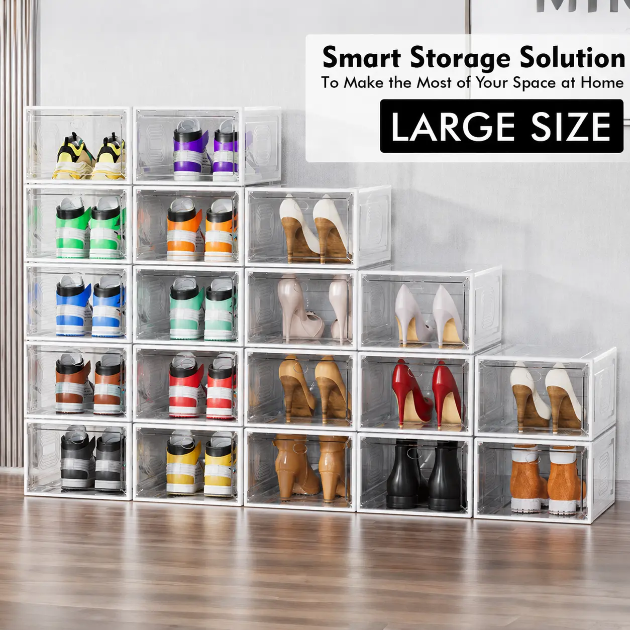 7CODE Thicken & Sturdy 12 Pack Stackable Shoe Organizer White Plastic Storage Box for Sport Sneaker Display Upgraded Sturdy Shoe Container Room Set Adjustable Shoe Cabinet,Multifunctional storage box,dorm essentials,home decor