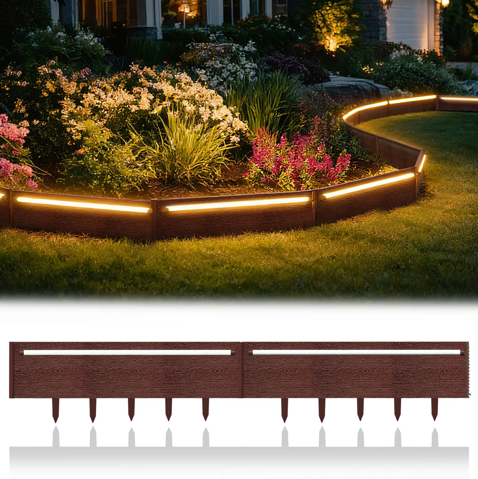 BRIGHTENONE Solar Lights Outdoor for Yard, 20FT Connectable Landscape Lighting Edging with 10PCS No Dig Garden Border, Waterproof Solar Pathway Lights Outdoor for Patio Decor, Flowerbed Edging, Brown
