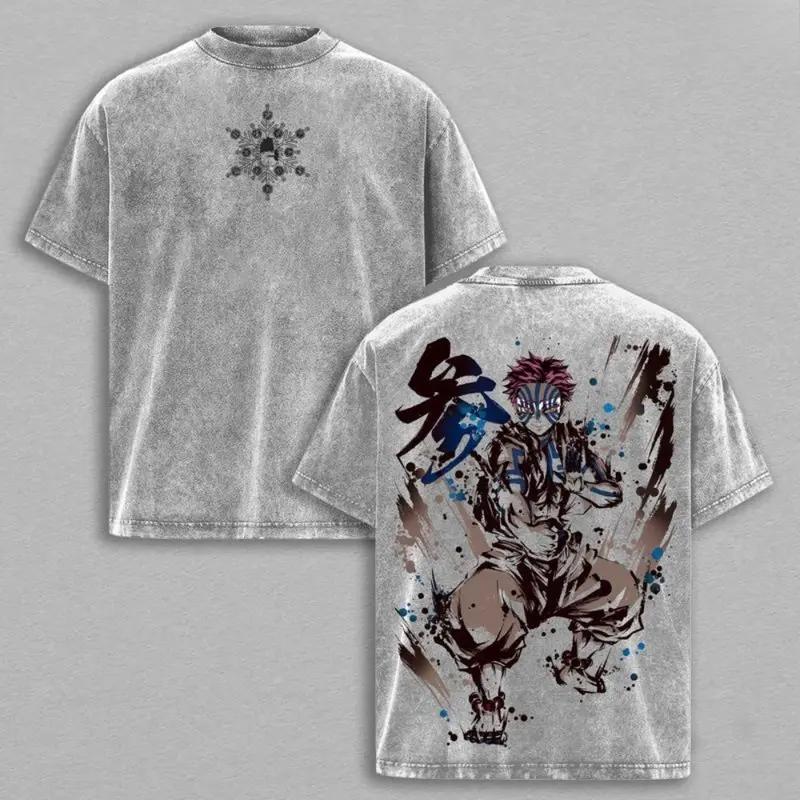 Akaza Upper Rank 3 Graphic Tee, Vintage Washed Oversized Shirt, Manga Villain Demon Slayer Cotton T-Shirt Demon Slayer merchandise Inkjet printed T-shirts