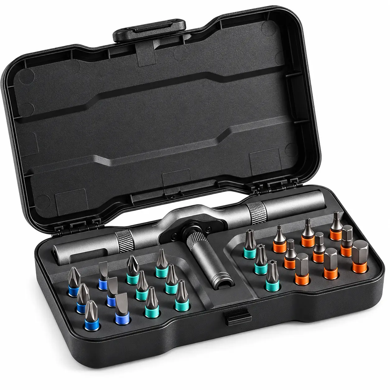 25-Piece Multi-Angle Ratcheting Screwdriver Set with Assorted Driver Bits and Storage Case, Adjustable Pivoting Handle Tool Kit for Tight Spaces, Furniture Assembly and Everyday Home Repairs