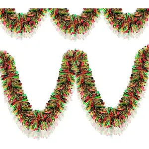 Christmas Tinsel Garland - 33 Ft Shiny Metallic Tree Winter Xmas Garland Glitter Tinsel  Twist  Decorations for Christmas Party Holiday Supplies ( Red Green)