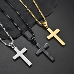 Multi-color Men's Titanium Steel Carved Cross Pendant Necklace, Men's And Women's  Cross Pendant