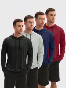 CXQVRLIXO Men's 4-Pack Quick Dry Hooded Long Sleeve Shirts, Lightweight Breathable Workout Pullover Hoodies for Men, Casual Athletic Tops