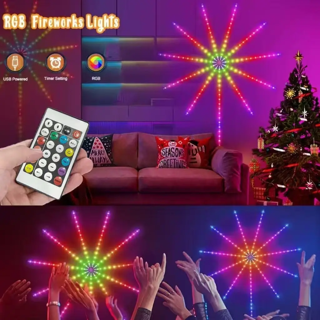 【New Version】RGB Smart Firework LED Strip Lights, Remote Control, Multiple Lighting Modes, Music Sync, Color Changeable Decorative USB-Powered LED Lights, Color Changeable Led, Easy to install