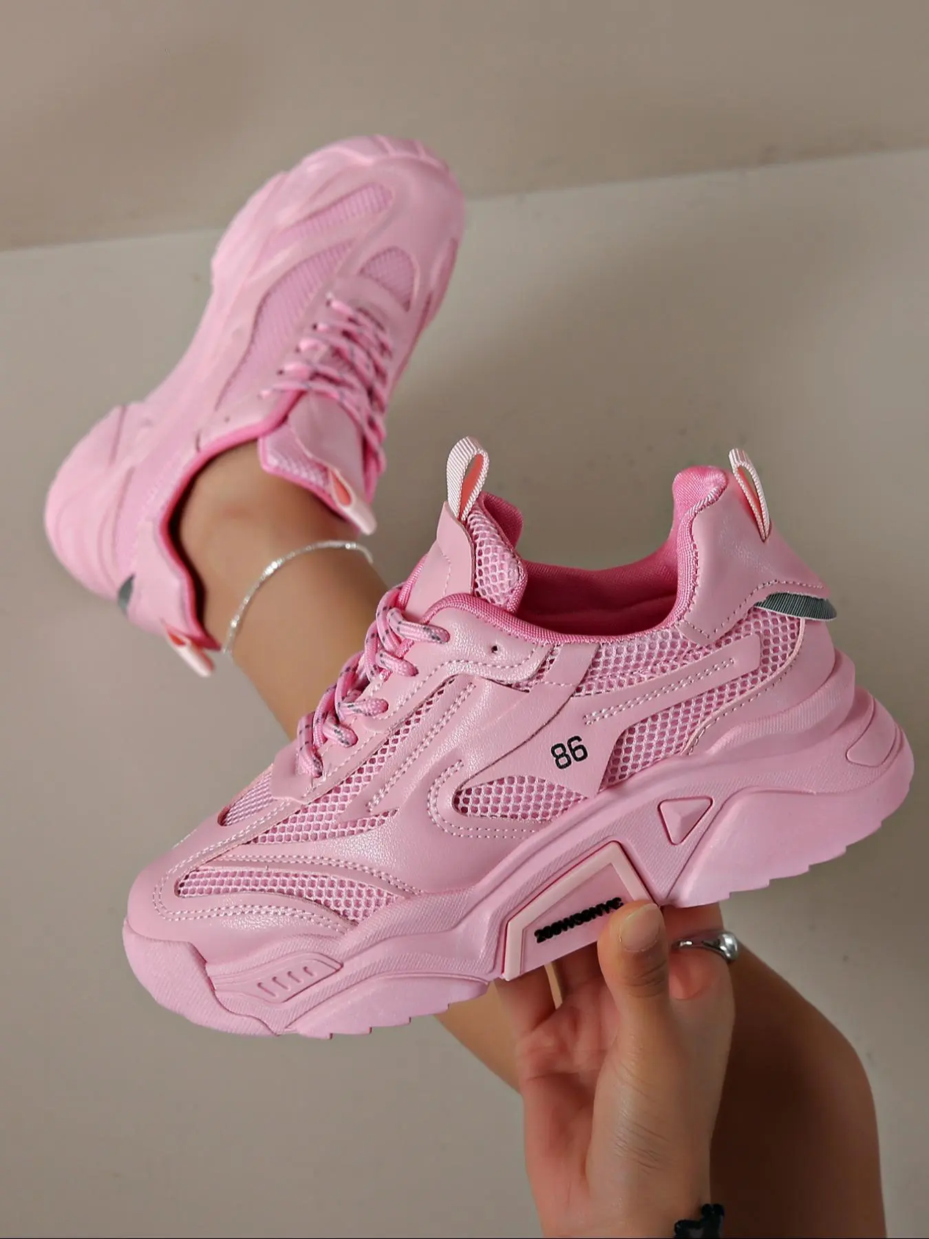 Women's Fashionable Lace Up Platform Sneakers, Casual Comfortable Breathable Sports Running Shoes, Athletic Running Shoes, All-match Round Toe Chunky Sneakers for Daily Wear, Casual Running Footwear, Sporty Running Shoes, Trendy Running Shoes