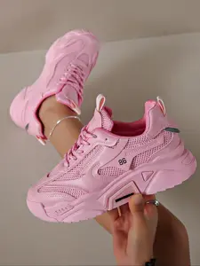 Women's Fashionable Lace Up Platform Sneakers, Casual Comfortable Breathable Sports Running Shoes, Athletic Running Shoes, All-match Round Toe Chunky Sneakers for Daily Wear, Casual Running Footwear