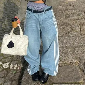 Women Y2K Cargo Pants Casual Loose Boyfriends Trousers Vintage Streetwear�� Wide Leg Denim Pants Casual Cute Stripe Print Loose Jeans Trousers for Work Office StreetwearGift