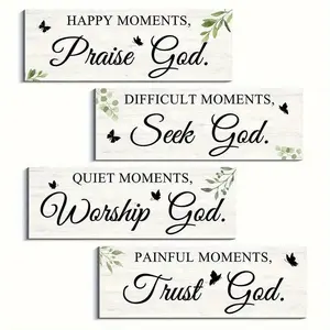 God Theme Wall Decor Sign, Wooden Home Sign, 4 Counts/set Praise Seek Worship Trust Wall Art Decor, Home Decor Living Room Bedroom Office Decor