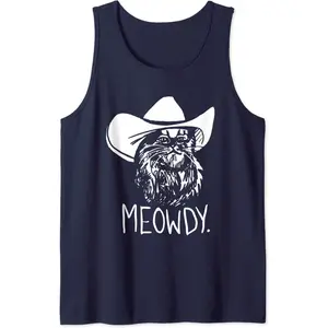 Meme Cat Funny Tank Top Polyester Menswear, Retro Western Cowboy Minimalist Gym Tank Shapewear, Casual Streetwear Outfit for Men