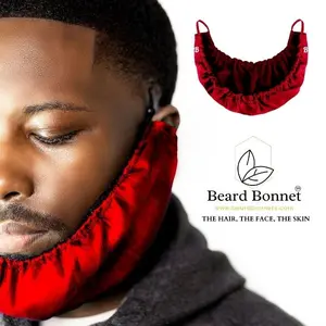 Beard Bonnet - Red - for Essential Oil and Moisture Retention and Healthy Hair Growth - Premium Quality Silky Soft Beard Conditioning Cap, Beard Durag, Helps to Prevent Itching and Split Ends - Satin Beard Bandana Comfort Haircare Nourishing Moisturizing