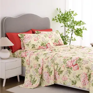 Queen Size Deep Pockets - 6PC Floral Ultra Microfiber - Easy to Clean, 90 Count with Sheet, Flat Sheet  Pillowcases (Rose Floral)