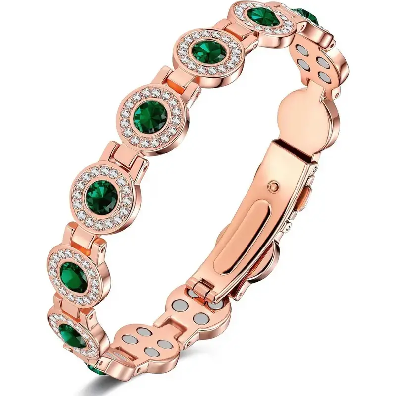 Pure Copper Bracelets for Women, Ultra Strength Magnetic Bracelet with 3800 Gauss Magnets & Sparkling Cubic Zirconia, Adjustable,Jewelry Design summerwins