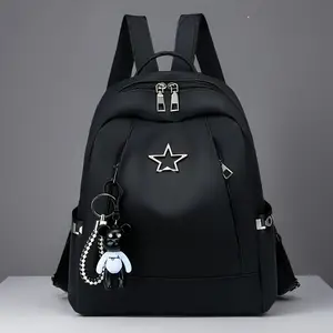 Chic Large Capacity Women's Backpack, Adjustable Straps, Durable Polyester Daypack with Bear Charm - Perfect for Travel & School