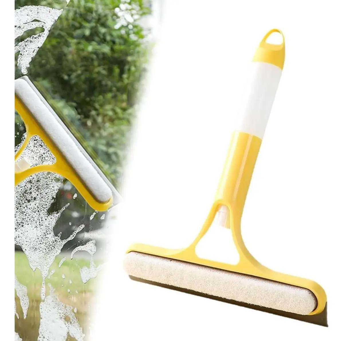 3-in-1 All-Purpose Window Cleaner Tool - Spray Squeegee, Microfiber Scrubber Window Cleaners for Home Glass, Car Windshields