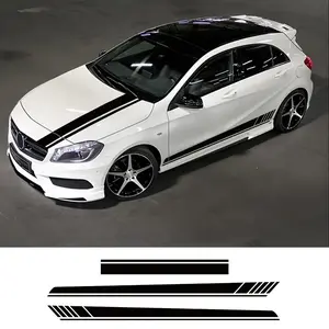 3 Piece Car Racing Stripe Stickers, Vinyl Decals for Hood and Side Doors, Waterproof Scratch-Resistant, Self-Adhesive, Durable
