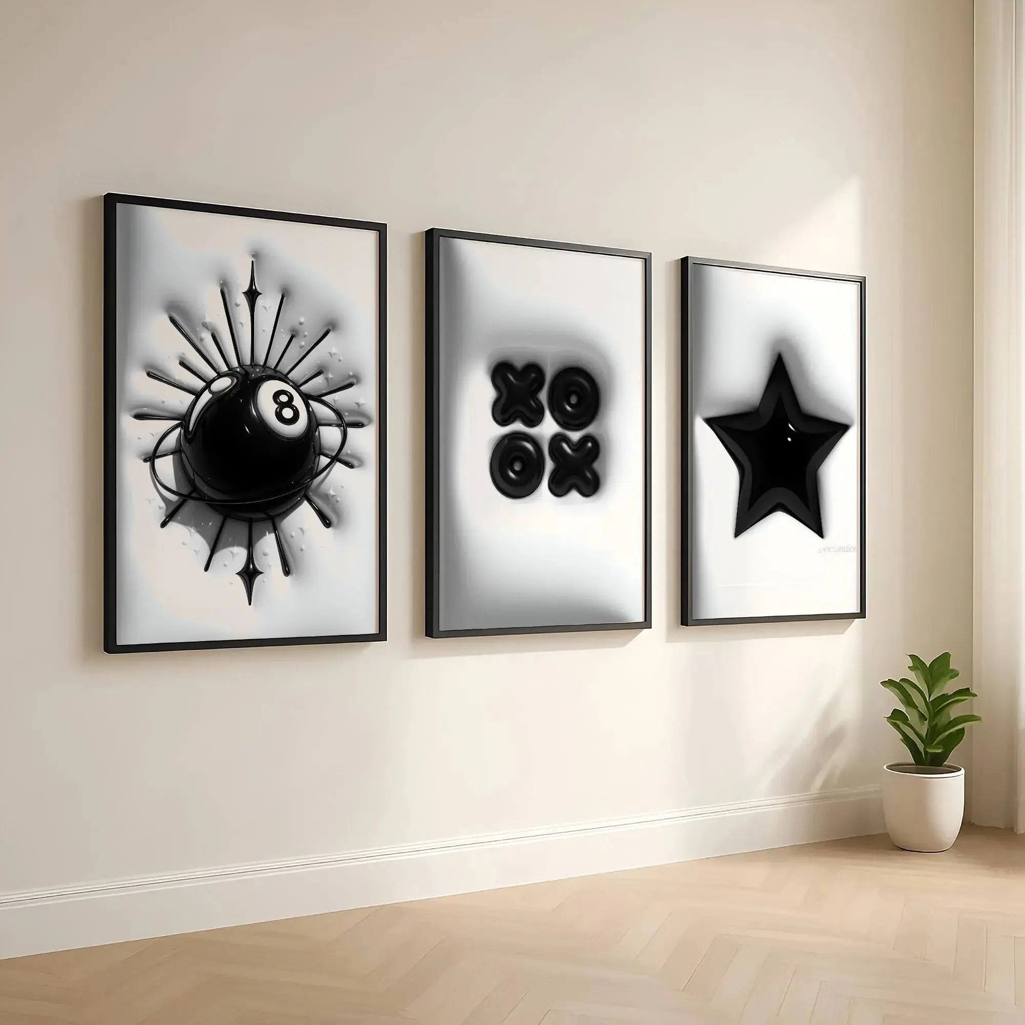 Set of 3 HypeBeast-8 Ball Print Digital Wall Art - Y2k College Apartment Home Decor