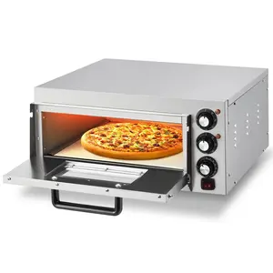 Garvee 14" Indoor Pizza Oven - Countertop Electric Pizza Maker Machine with Stainless Steel Body & Pizza Stone - Single Deck Design for Restaurants, Food Trucks & Home Kitchens, Silver