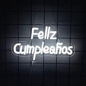 Feliz Cumpleaños  Neon Sign Light Spinish Happy Birthday Wall Sign Decor Fiesta Mexican Themed Birthday Party Backdrop Banner Gifts  USB Powered