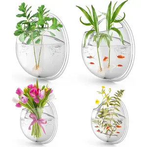 DoubleFill 4 Pcs Wall Fish Tank wall Aquarium Hanging Fish Bowls 9in 6in Acrylic Fish Bubble Ecosphere Decor Fish Bubble Hanging Fish Bowl Clear Vase Flower Plant Pot