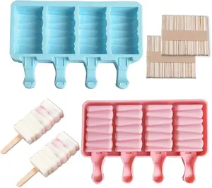 Set of 2 Ice Cream Palettes Mold, Cakesicle Molds Silicone, Cake Pop Mold,Silicone Popsicle Molds, BPA-free Ice Pop Mold Silicone 4 Cavities With 100 Wooden Sticks