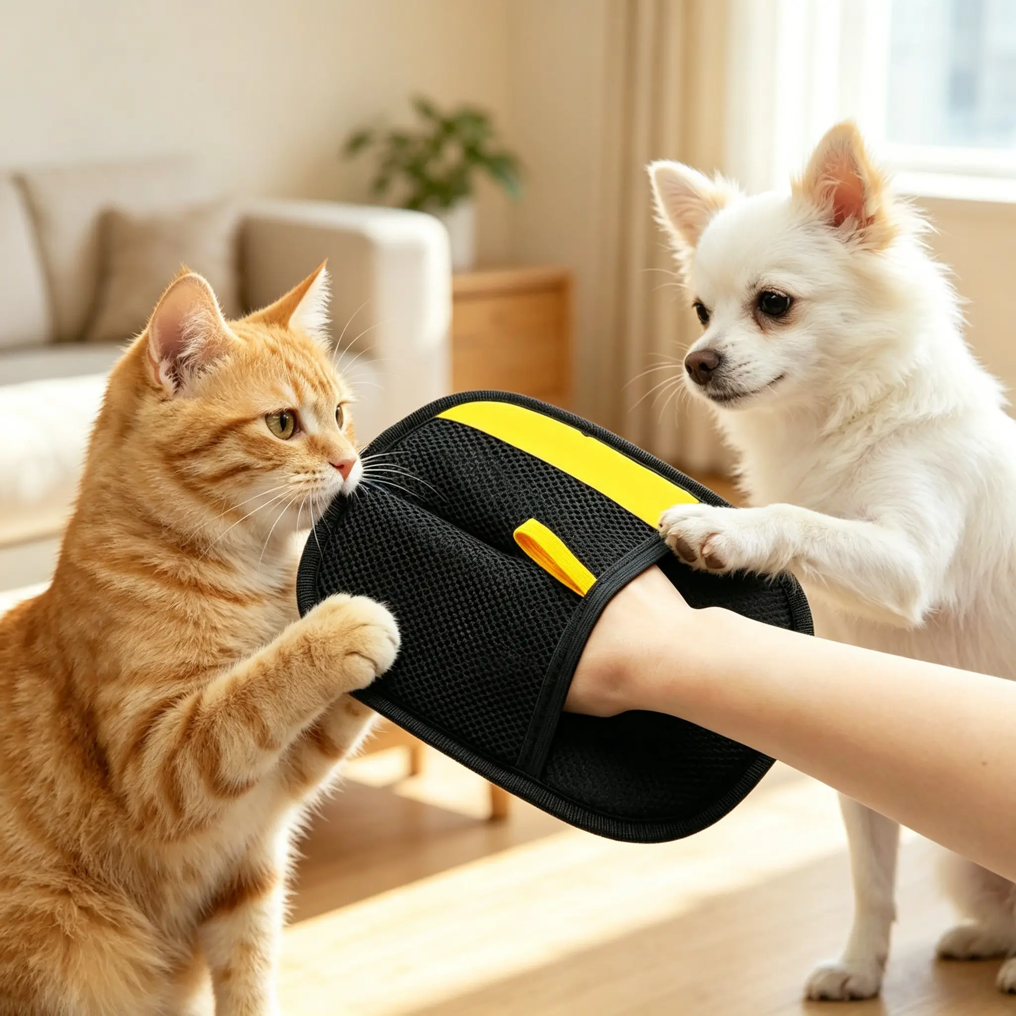 Pet Hair Removal Gloves - Universal, Dual-Sided Anti-Static Reusable Mitts with Black Mesh, Efficient Cleaning via Powerful Static Technology, Gentle on Hands, Easy Grip All Surfaces Tool for Dog/Cat Grooming, Sofa, Carpet