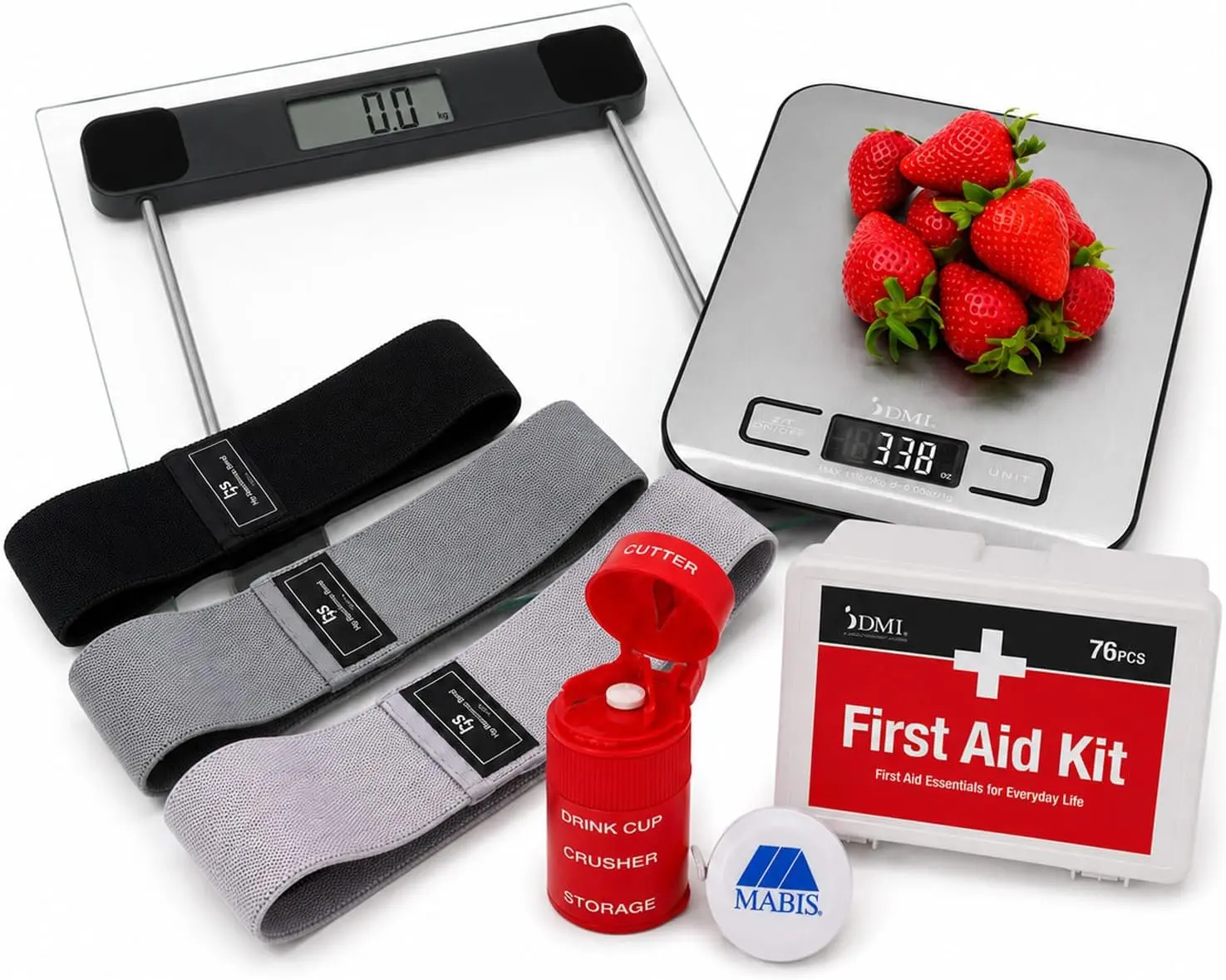 GLP-1 Companion & Weight Loss Essentials Kit - Body Scale, Food Scale, Resistance Bands, Pill Cutter/Crusher, Tape Measure & First Aid Kit - GLP-1 Support for Your Weight Loss Journey by HealthSmart