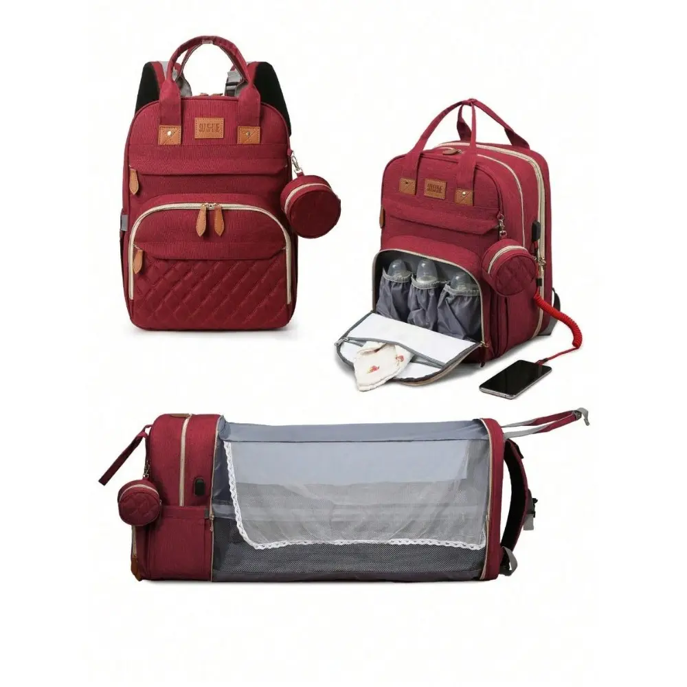 RsenFremior Large Diaper Bag with Changing Station, Foldable Diaper Bag Backpack with Bed , Lightweight Waterproof Diaper Bag for Girls  Insulated Pockets and USB Charging Port Diaper Carrier
