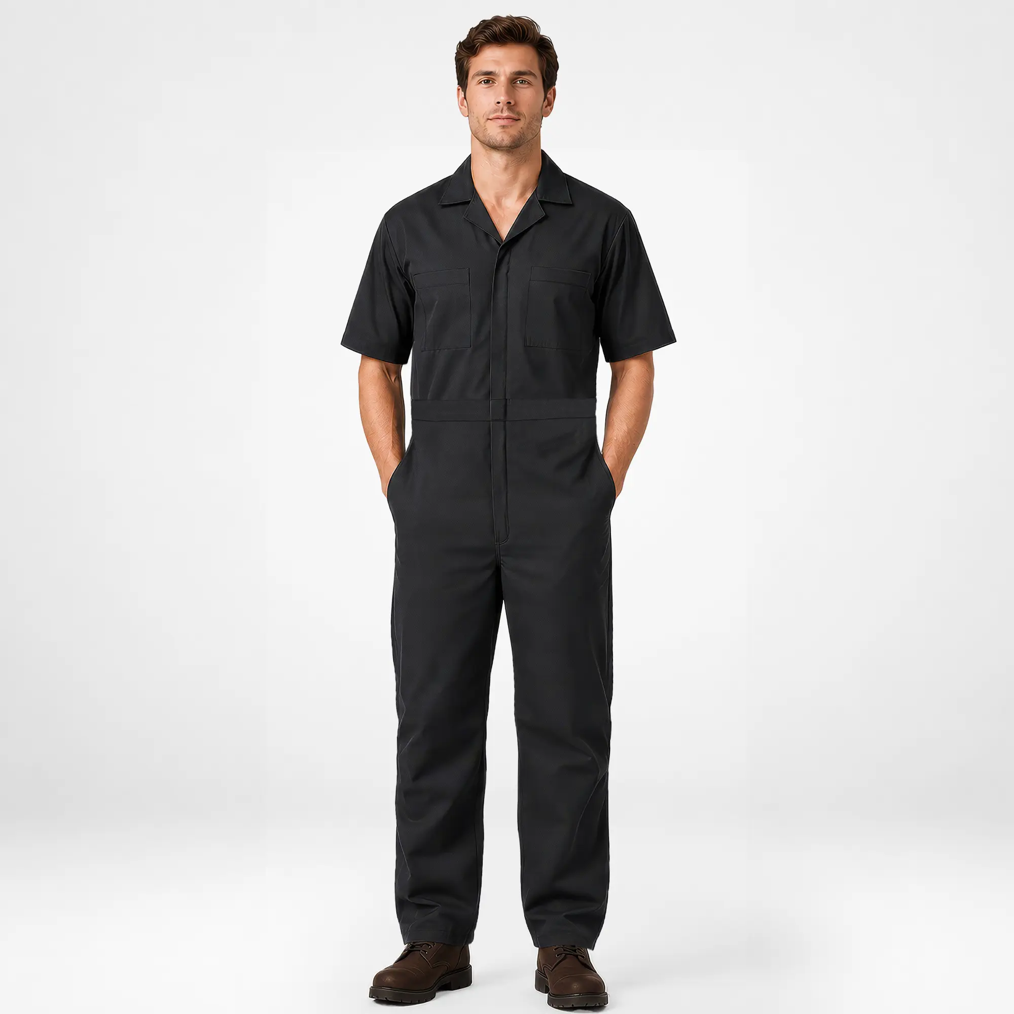 NY Threads Men's Breathable Polycotton Mechanic Workwear Coveralls - Short Sleeve Regular Fit Jumpsuit with Zipper, Pockets, Menswear Uniforms, Multi-Pocket Design Coveralls, Fabric, Snap, Flexible, All Season, Practical Pockets
