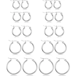 5-10 Pairs Stainless Steel Hoop Rounded Earrings Set Small Hoop Earrings Clasp for Women Men Nickel Free Daily Lightweight Versatile men's earrings earring stack non tarnish jewelry goth accessories earring stacking set funky jewelry