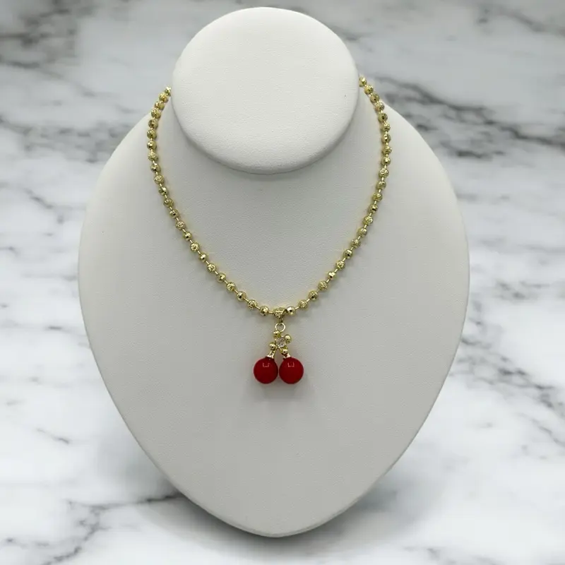 N157 Love Cherries Necklace- Gold Plated 14k