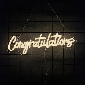 Congrats  Neon Light Sign for Wedding Birthday Party Graduation Background Wall Decor Sign Celebration Banquet Light Up Sign  Indoors Warm White Decorative Neon Sign
