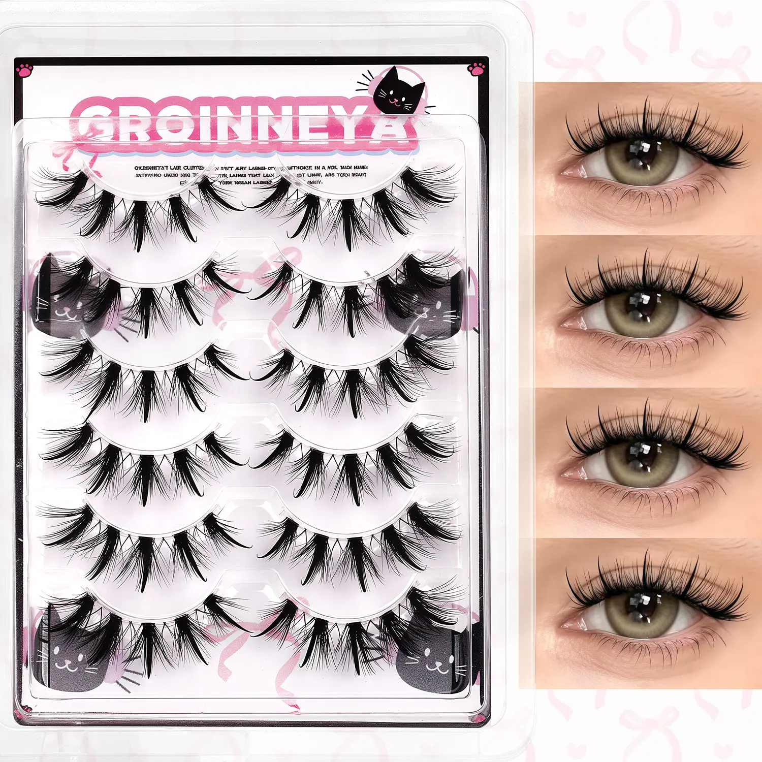 GROINNEYA 6 Pairs Wet Look, Soft Lashes, Universal Lashes, Manga Style, Anime Spiky, Dramatic 5D Wispy Fluffy Faux Mink Synthetic False Eyelashes With Clear Band, Suitable For Cosplay, Party And Daily Makeup