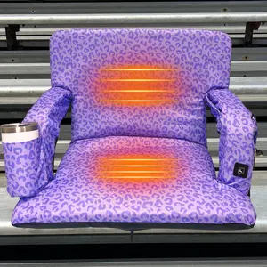 Heated Purple Leopard 23" Stadium Seat with Armrests
