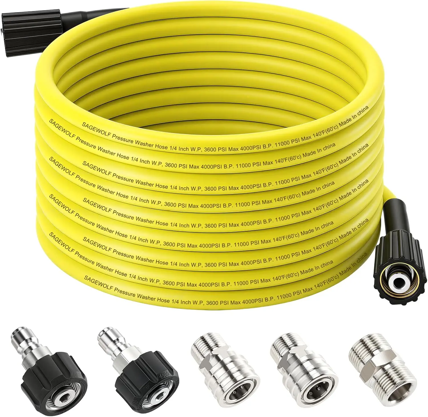 Pressure Washer Hose, 25 FT Flexible Kink Resistant Power Washer Hose | 25 FT x 1/4" Replacement Power Washer Hose with Pressure Washer Hose Quick Connect M22 14mm Fittings 3600PSI