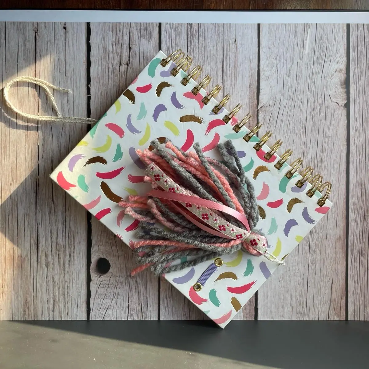 Handmade Ribbon and Yarn Tassel Bookmark Pink and Gray 5-inch Beaded Ribbon 14-inch Soft Yarn Durable Design for Everyday Use