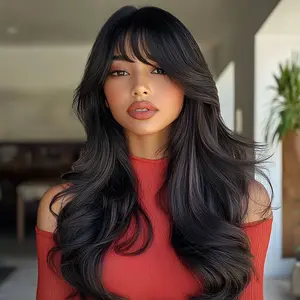 22 inch | Dark Brown | Curly Hair  with hair bangs| SM7245