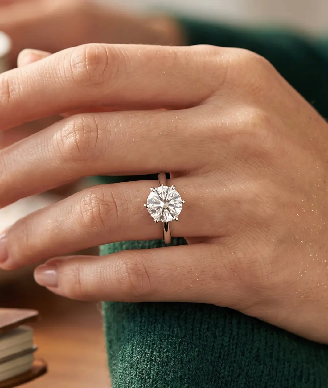 1 Carat Round Cut Moissanite Solitaire Ring – Adjustable Silver Tone Ring with GRA Certificate & Jewelry Box 7061