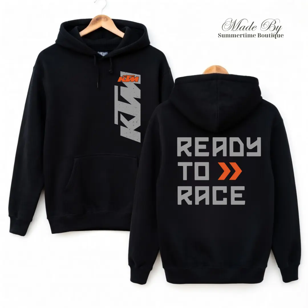 KTM Ready to Race Two-Sided Hoodie, Motorcycle Racing Graphic Sweatshirt, Casual Classic Biker Apparel, Gift for Motorcycle Enthusiasts, Riders, Men Women Fans