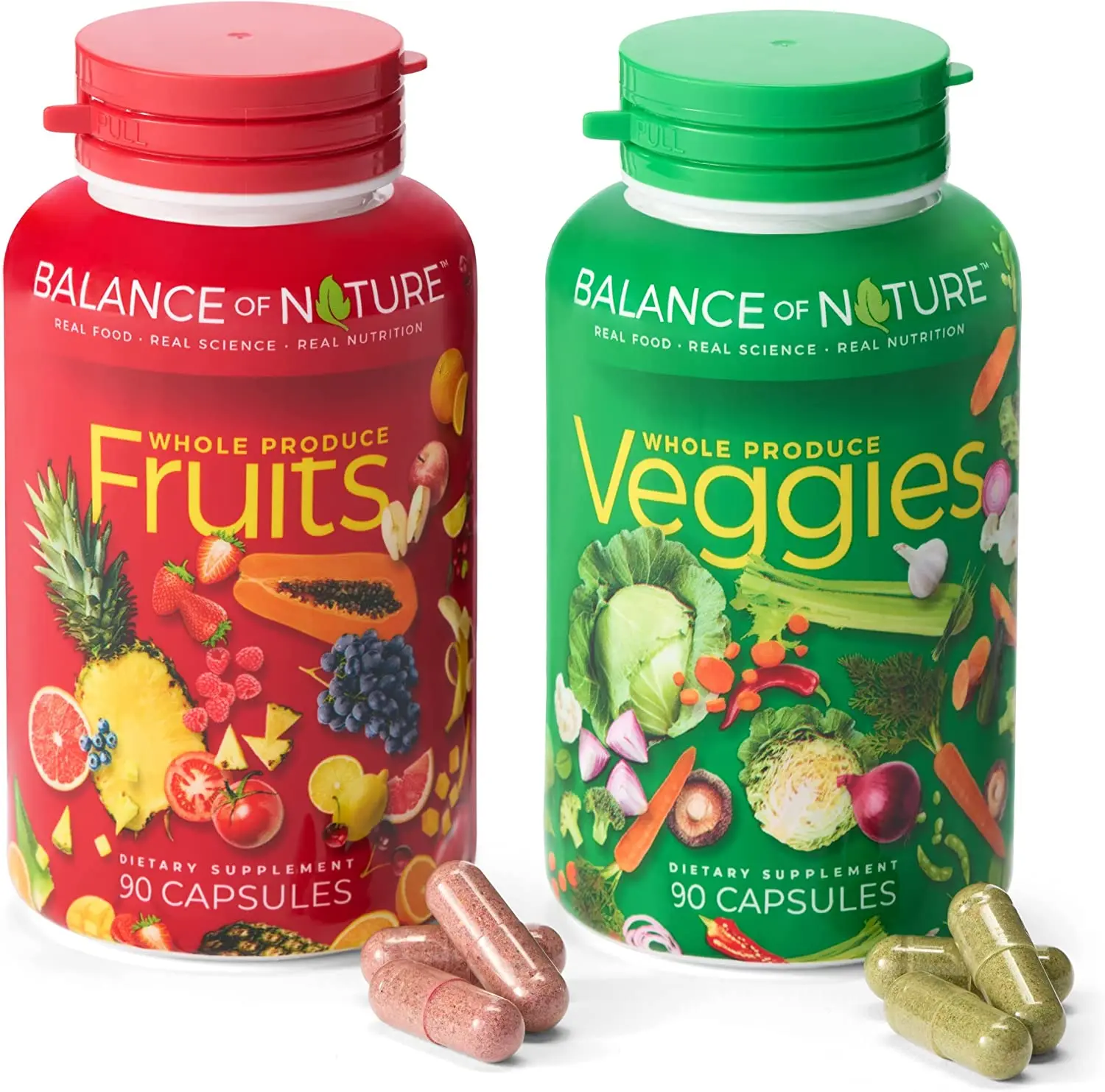 Balance of Nature Fruits and Veggies - Whole Food Supplement with Superfood for Women, Men, and Kids - 90 Fruit Capsules, 90 Veggie Capsules