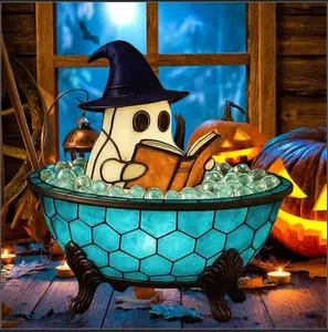 Halloween Ghost Bubble Bath Lamp, Cute Bathtub Ghost Night Lights for Halloween Decor, Reading Books Nightlight, Halloween Decorations for Indoor Readers & Book Lover Desk Home Party