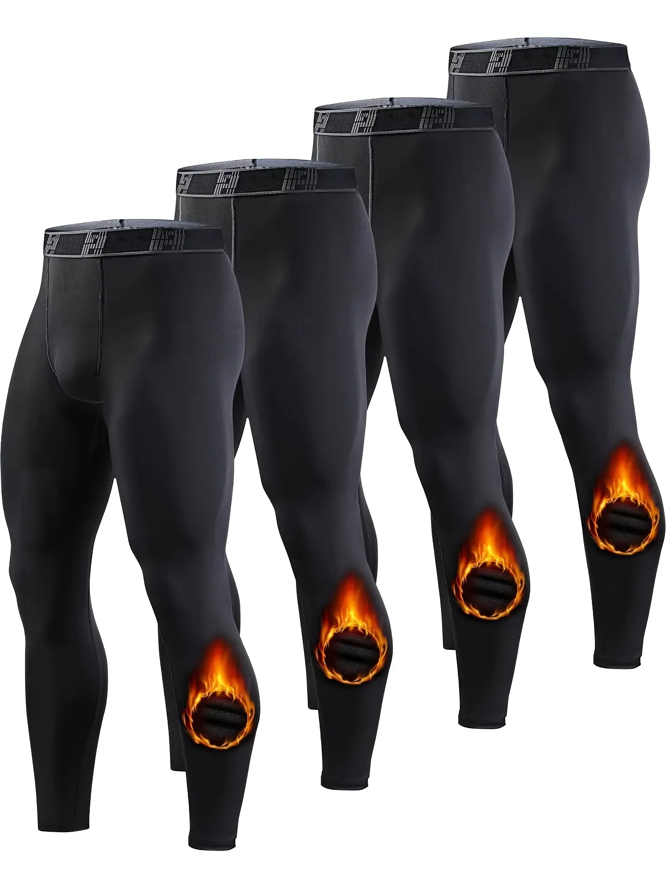 Men's 4-Piece Thermal Compression Tights, Knee-Warming Sports Leggings for Cold Weather Workouts, Full Coverage Sports Bottoms for Chilly Conditions