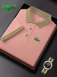 Ff4986 Fashion Crocodile Print Golf Polo Shirt, Casual Fitted Short Sleeve, Breathable and Stretchy, All-Season Men's Top, Bestseller Style